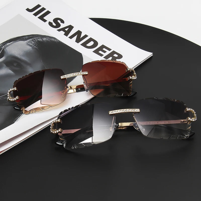 Gafas de Sol Cuadradas Sin Montura | Gemas &amp; Corte Diamante | Darez Wear