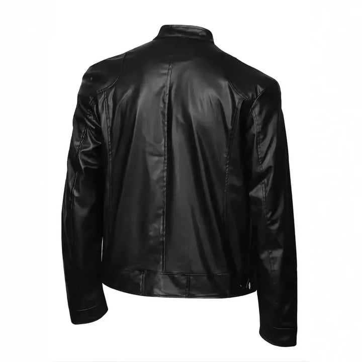 Chaqueta Moto Cuero Hombre — Slim Fit Cuello Alto