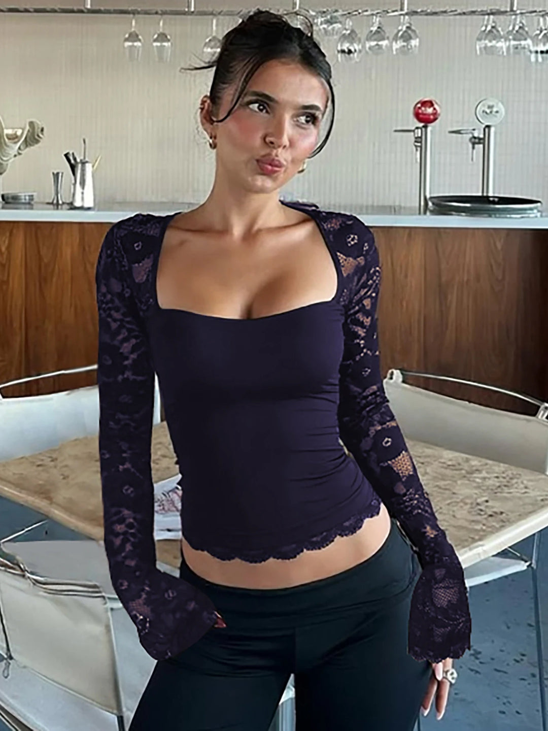 Top Encaje Floral Cuello Cuadrado — Darez Wear
