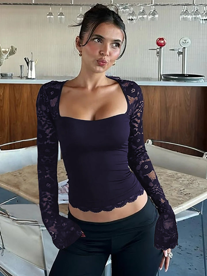 Top Encaje Floral Cuello Cuadrado — Darez Wear