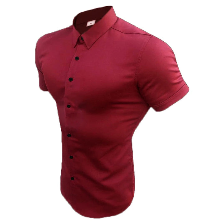 Camisa Manga Corta Ajustada Hombre — Verano Lujo