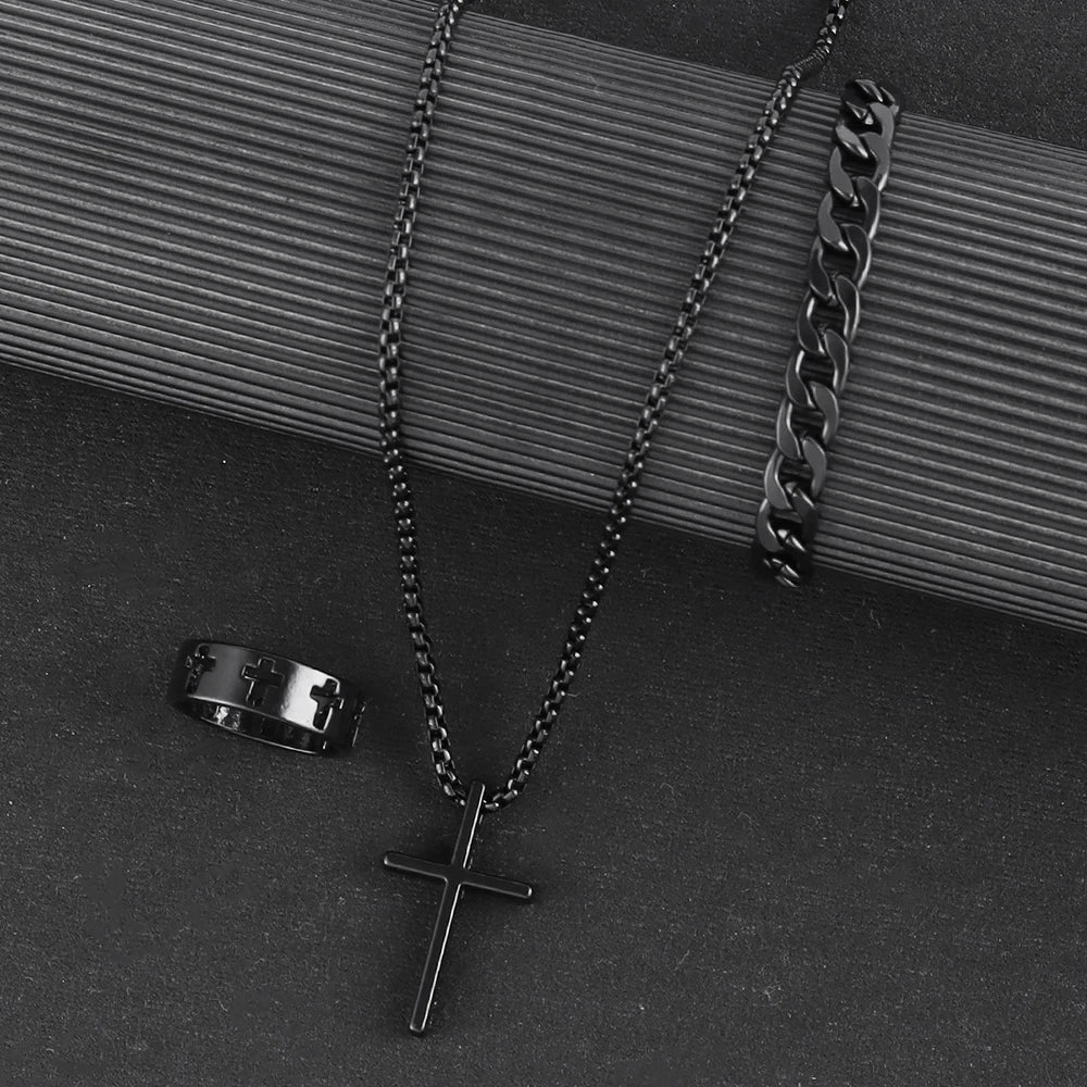 Conjunto Cruz Hip Hop Acero Inoxidable — Hombre