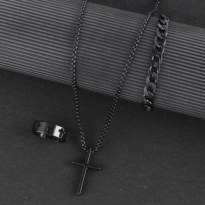 Conjunto Cruz Hip Hop Acero Inoxidable — Hombre