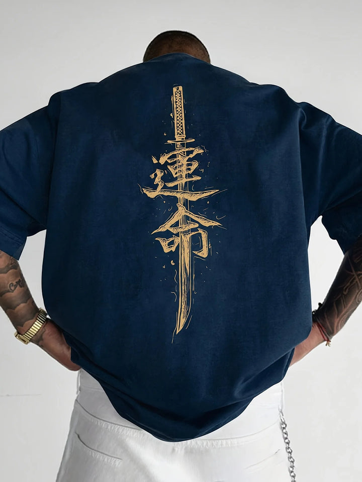 Camiseta de Algodón 100% con Estampado Samurái