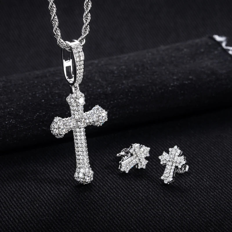 MossanRappr-collar cruzado clásico de moissanita, pendientes de Hip Hop helados para hombres y mujeres, joyería fina de Plata de Ley 925, regalos