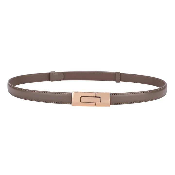 Cinturón de cuero genuino de alta calidad para mujer, nueva marca de moda, cinturones de 1,8 cm de ancho, hebilla de bloqueo dorada, vestido, pantalones vaqueros, suéter, cinturón para mujer