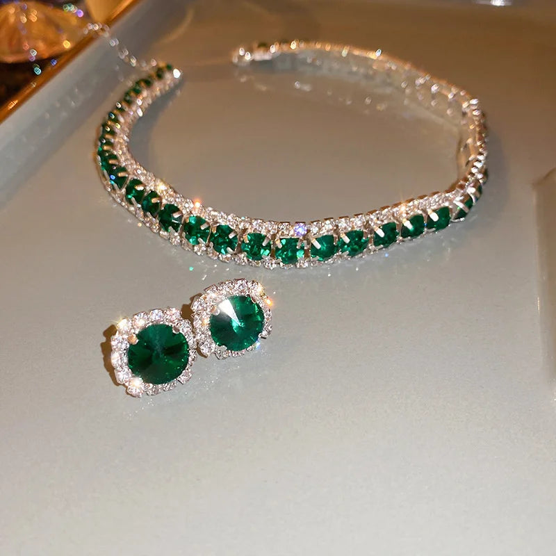 Conjunto Collar y Pendientes Cristal Verde