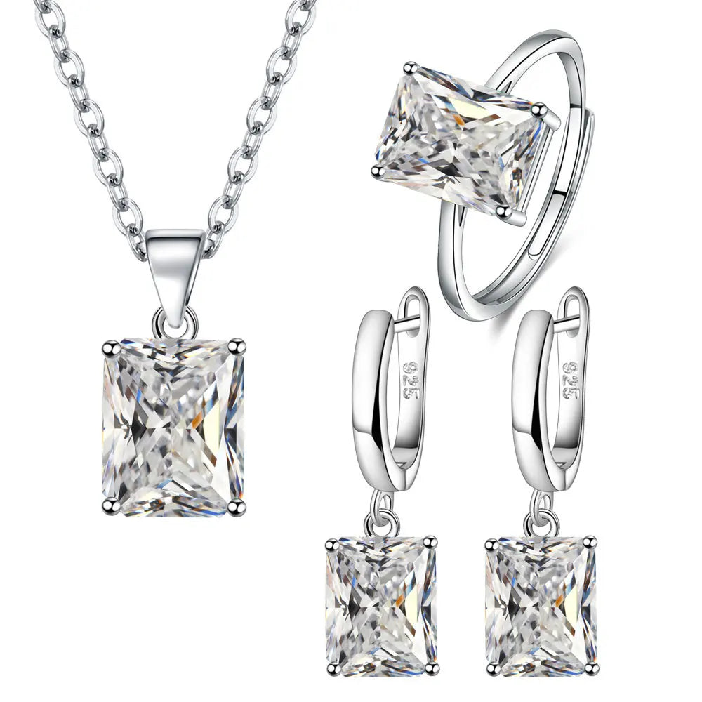 Conjunto Elegante Plata 925 — Anillo, Pendientes y Collar