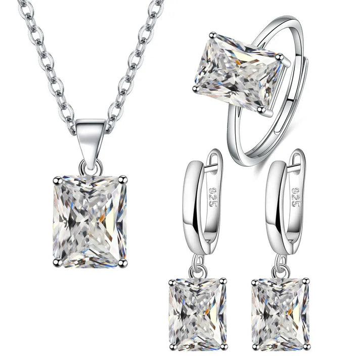 Conjunto Elegante Plata 925 — Anillo, Pendientes y Collar