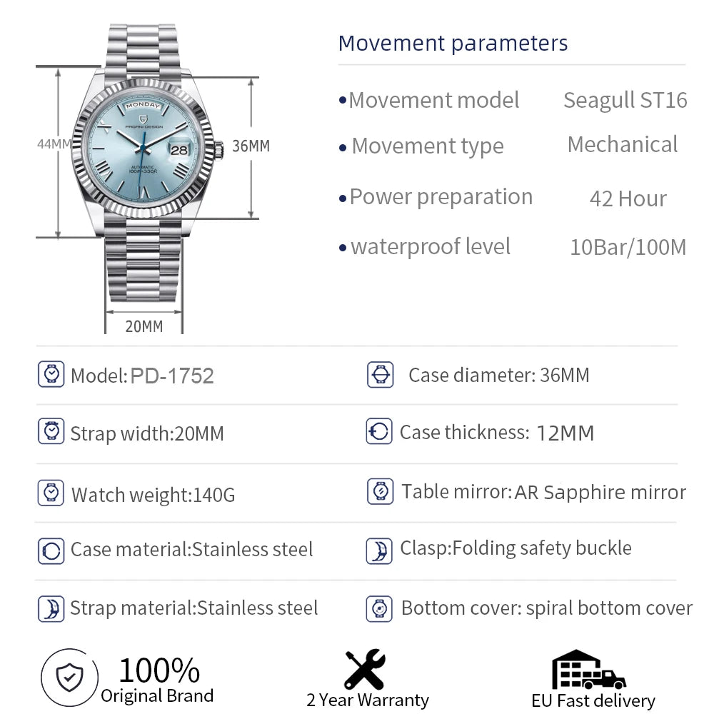 Reloj PAGANI DESIGN DD36 — Mecánico Automático con Cristal de Zafiro
