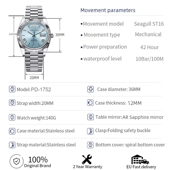 Reloj PAGANI DESIGN DD36 — Mecánico Automático con Cristal de Zafiro